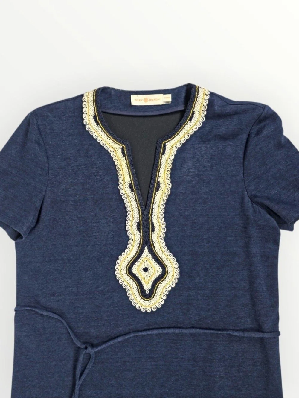 Tory Burch Liliana Soutache Linen Dress XS TP Navy Blue Embroidered Tunic